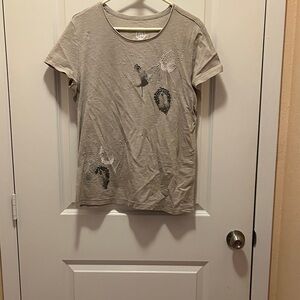 Merona Beige Short Sleeve Tee with Graphic Design